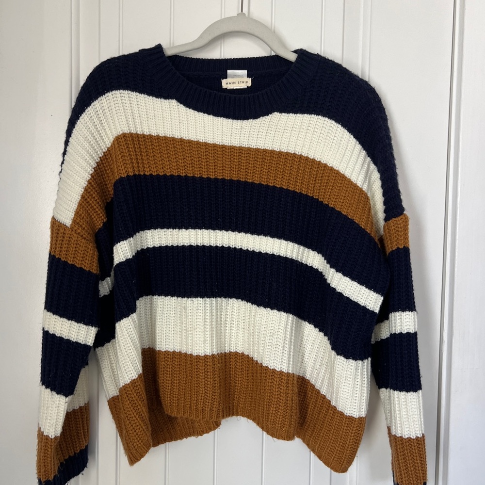 Striped Navy, White, and Brown Sweater